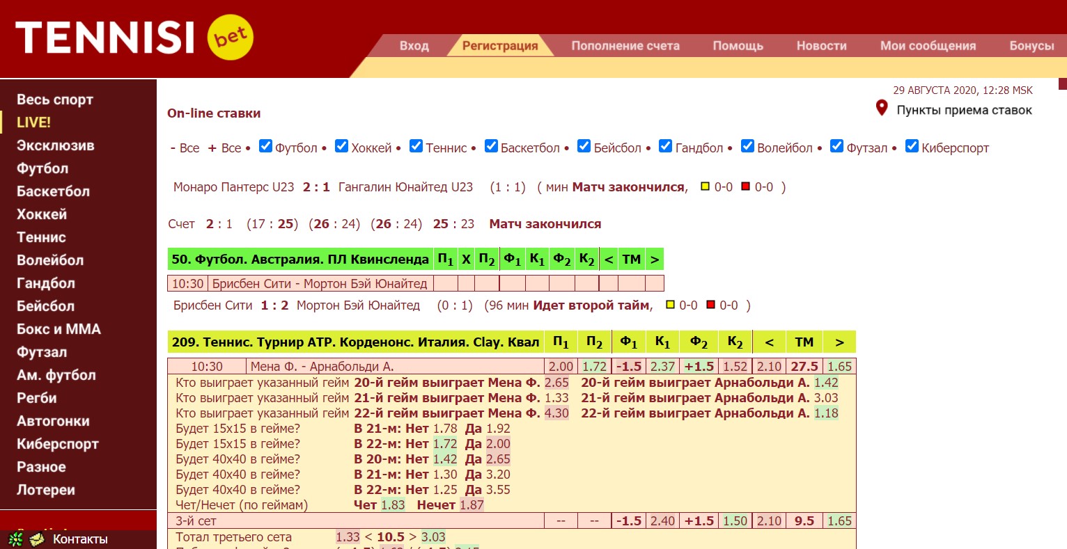 Тенниси - обзор букмекерской конторы, бонусов и регистрация