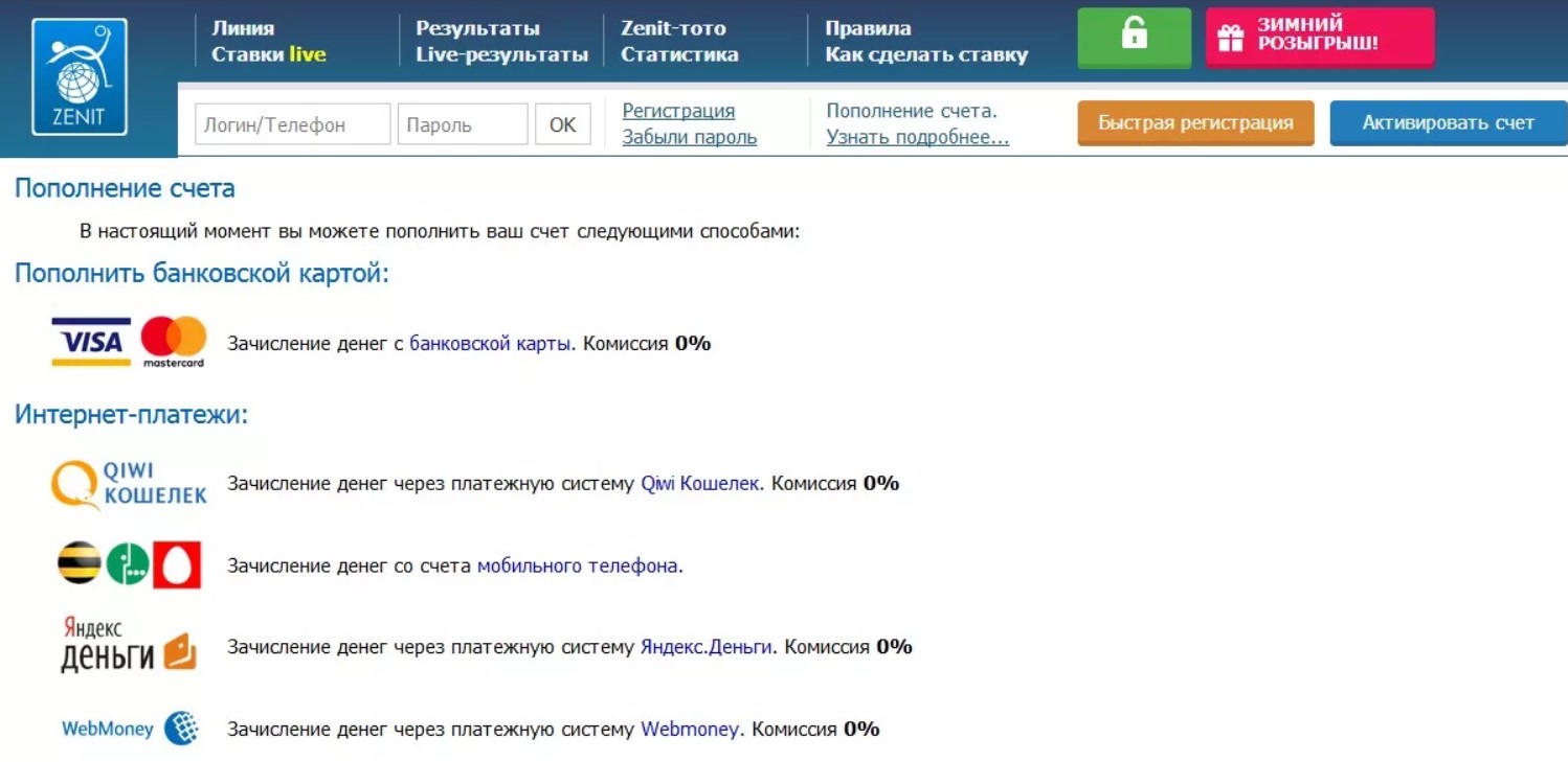 БК Зенит - обзор букмекерской конторы
